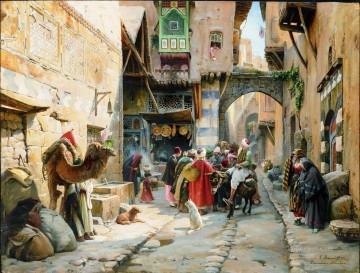  orientalista Lienzo - Una escena callejera Damasco Gustav Bauernfeind judío orientalista
